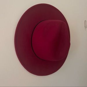 Red Brushed Velvet Wide Brim Hat